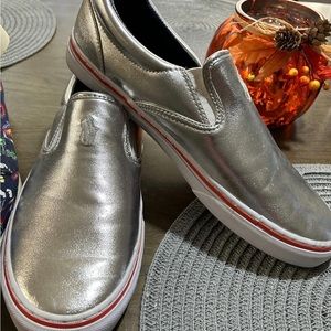 Polo Ralph Lauren Slip ons Size 11 Silver , worn then one time